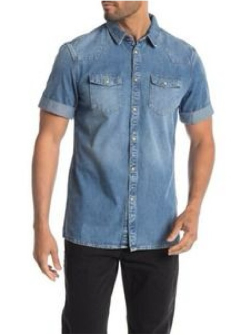 ALL SAINTS Men's Short Sleeve Denim Shirt - Blue